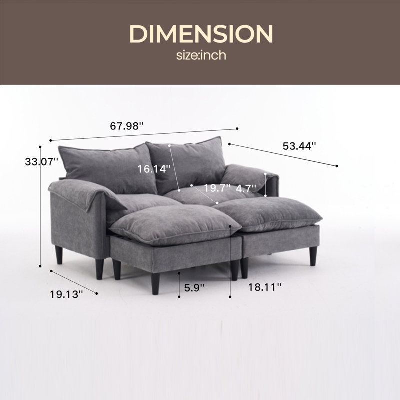 Canapé convertible convertible en U avec repose-pieds et rangement, salon / chambre à coucher / bureau / petit espace, Gris