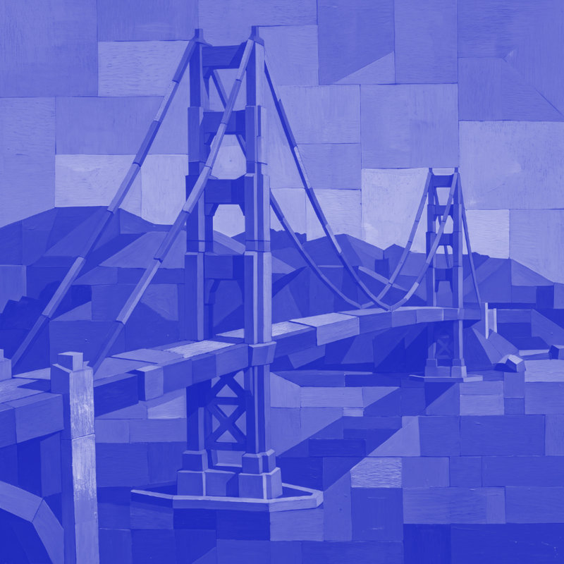 Tapis de bain Golden Gate Bridge, L 34 po x L 21 po, Medium Blue Medium Blue