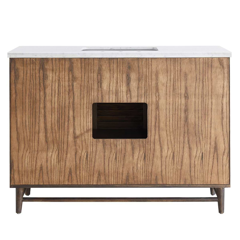 Lowell Woodgrain 48" Single Bathroom Vanity With Pure Quartz Top, Carrara Marble