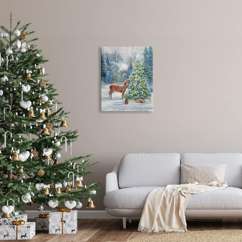 Hiver, animaux de la forêt et thème des arbres, art mural non encadré, 24 x 32