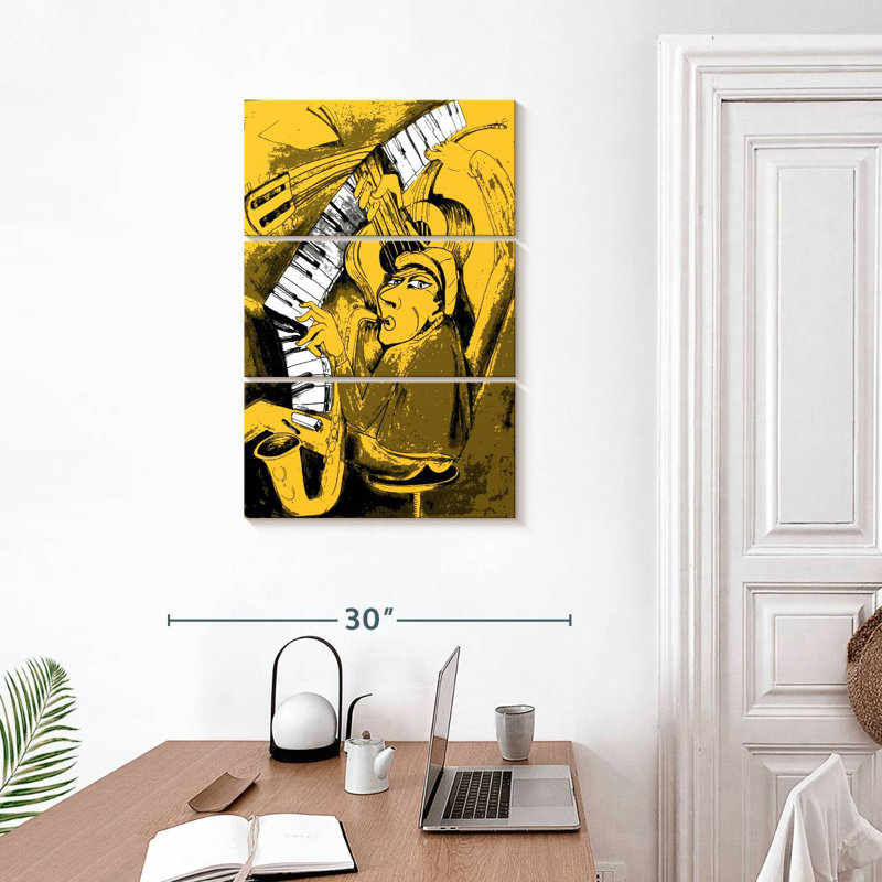 Caricature de musicien de jazz, H 32 po x l 20 po