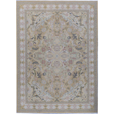 Tapis doré et beige noué à la main de haute qualité