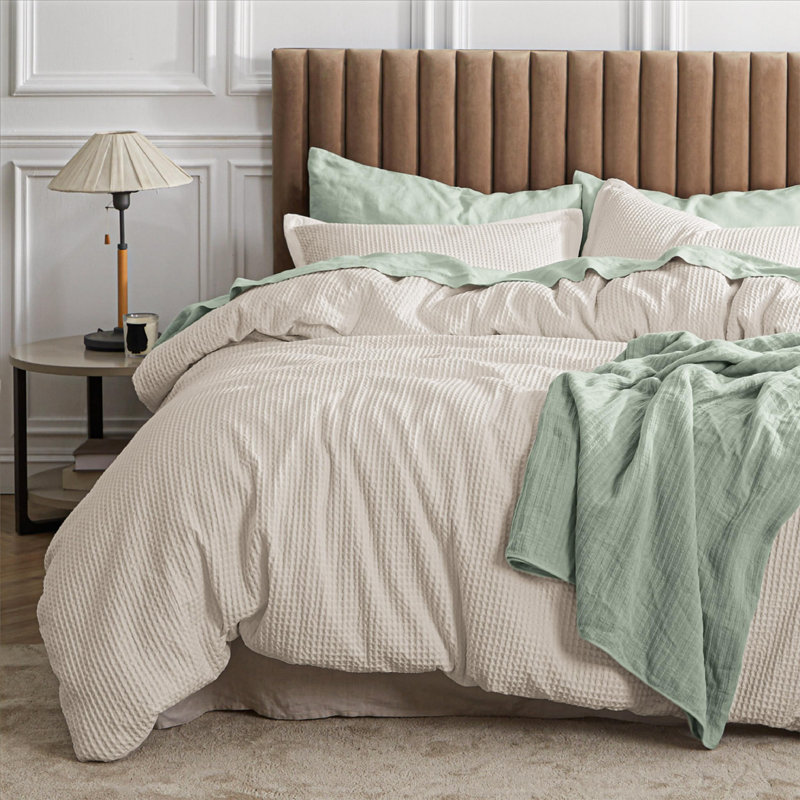 Bedsure Waffle Comforter Set, Gray, King Comforter + 2 King Shams