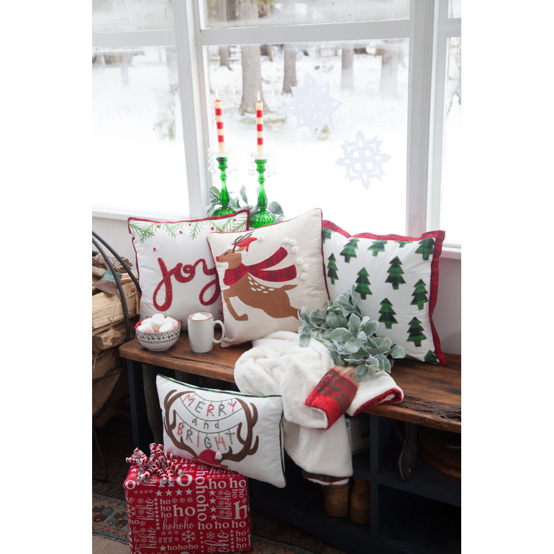  Merry and Bright Deer Embroidered Throw Pillow