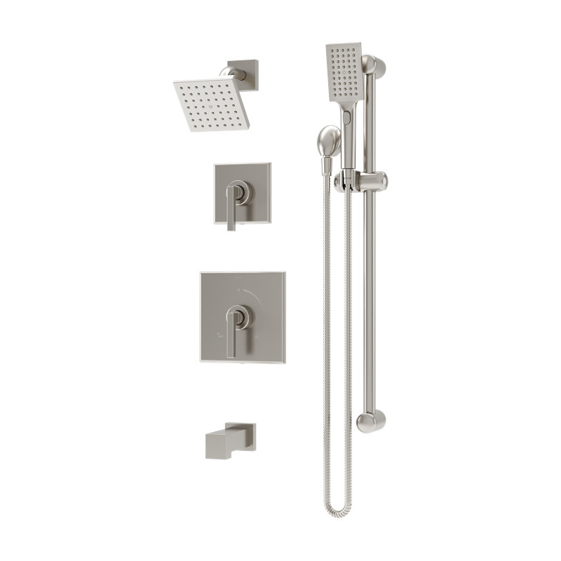 Système de douche et baignoire à double poignée Duro HydroMersion, Nickel satiné
