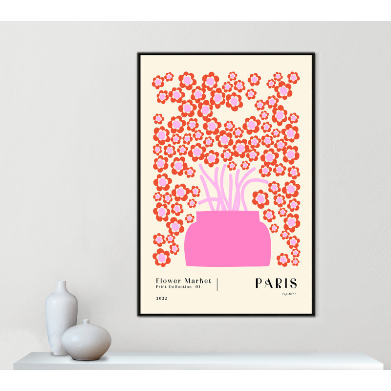 Marché aux fleurs. «Paris Print» par NKTN, Framed Canvas, 41.5'' W x 61.5'' H, Flottant espresso
