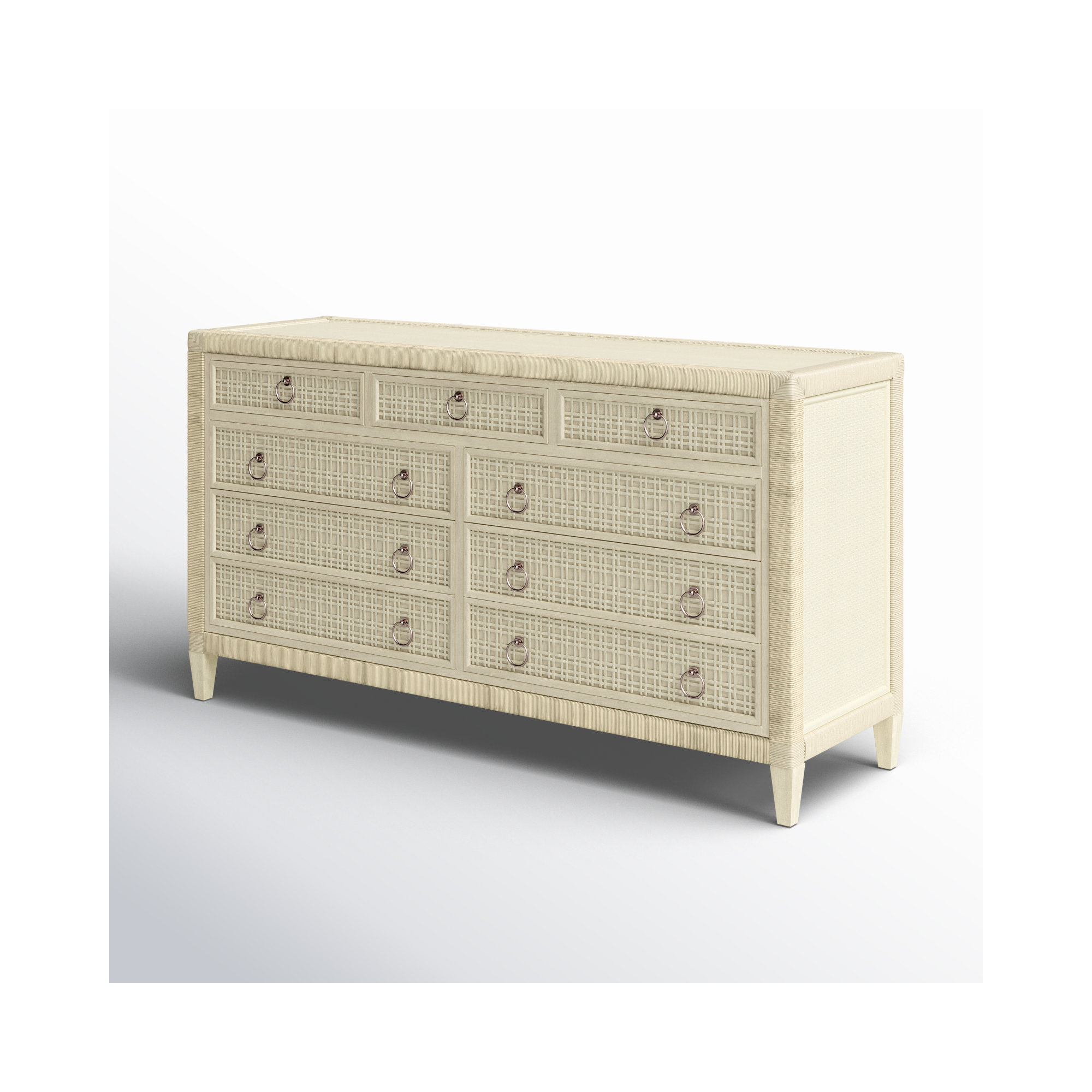 Monterey 9 Drawer 64'' W Dresser, Bisque, No, Satin Nickel