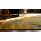 Hand Knotted Pile Wool Rectangle Antique 1920s Yellow / Gold Chinese Art Deco Rug