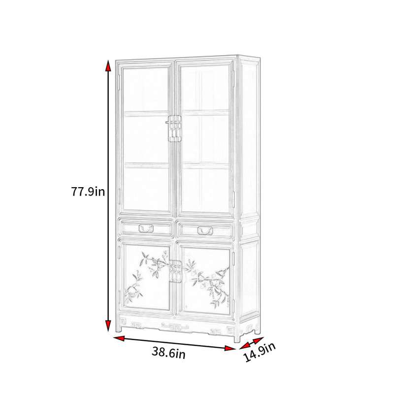 Nouvelle bibliothèque créative minimaliste de style chinois, 77.9" H x 38.6" W x 14.9" D