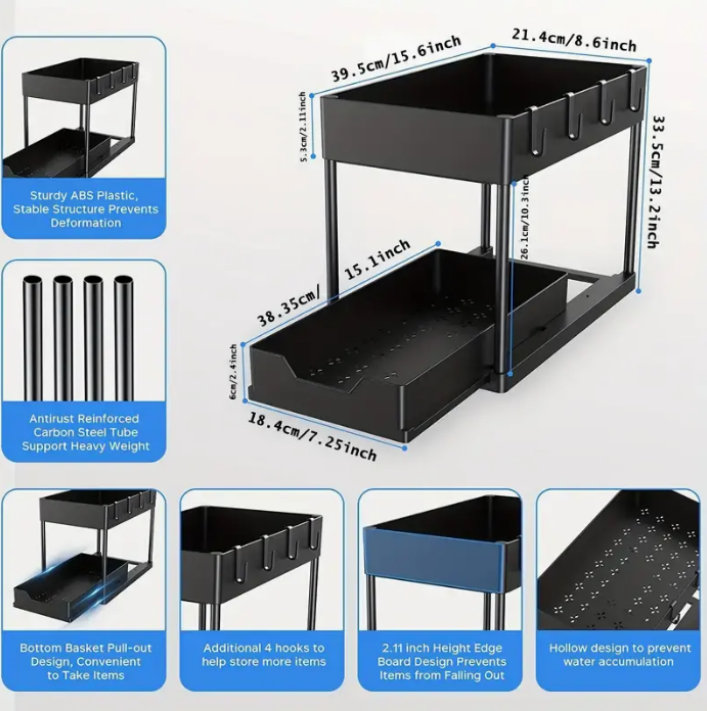 Tablette pour lavabo, 1 paquet, noir, Noir