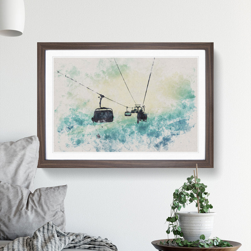 Ski Lift - Single Picture Frame Print on Wood, Walnut Framed, 65cm H x 90cm W x 2cm D