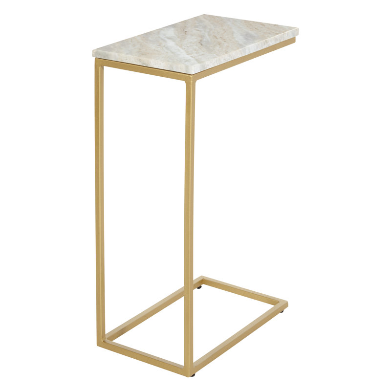 Table de bout en marbre uni Wallace, Or, Blanc / beige