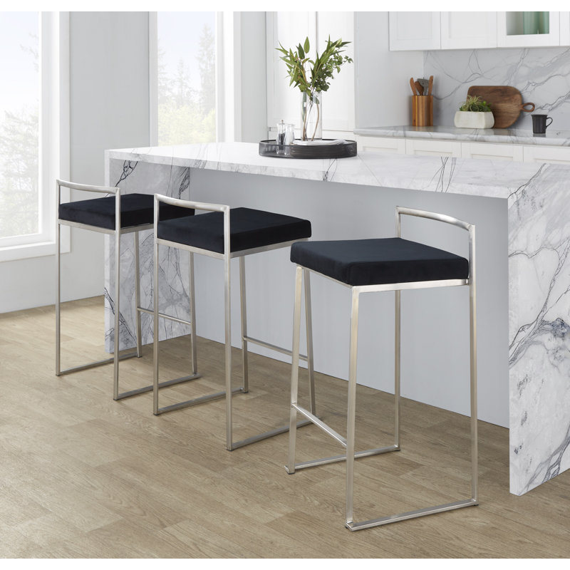 Tabouret de bar et de comptoir Derik, Acier inoxydable, Similicuir noir, Tabouret de comptoir (siège d'une hauteur de 27 p