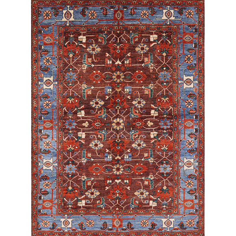 Tapis oriental rouge et bleu, Rond 7 pi
