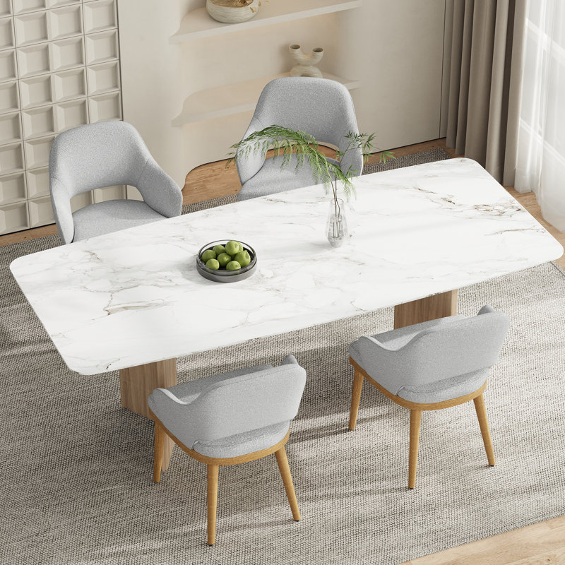 Chaise de salle à manger rembourrée moderne avec pieds en bois, Beige, Bois naturel