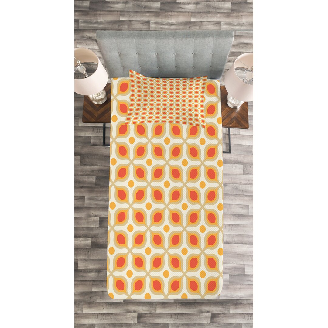 Tagesdecke Set, 70er Boho Geometric, Jahrgang, Orange Creme