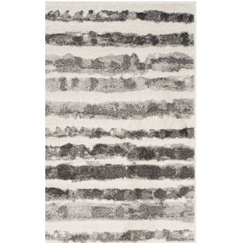 Bethlyn Striped Ivory/Charcoal Area Rug, Rectangle 6' x 9'