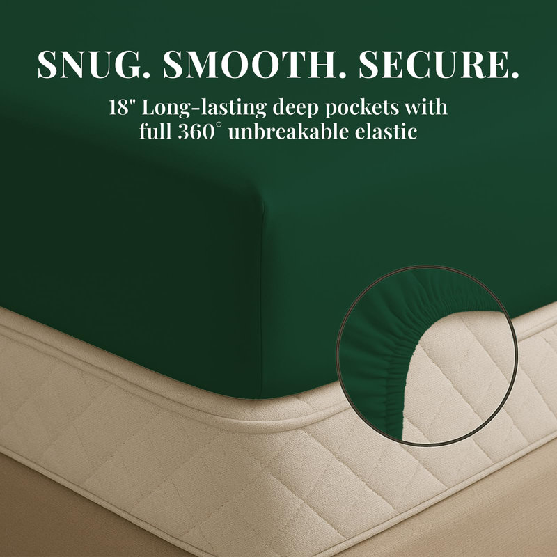 Premium Rayon From Bamboo Blend Sheet Set With Deep Pockets, Cooling and Breathable, Emerald