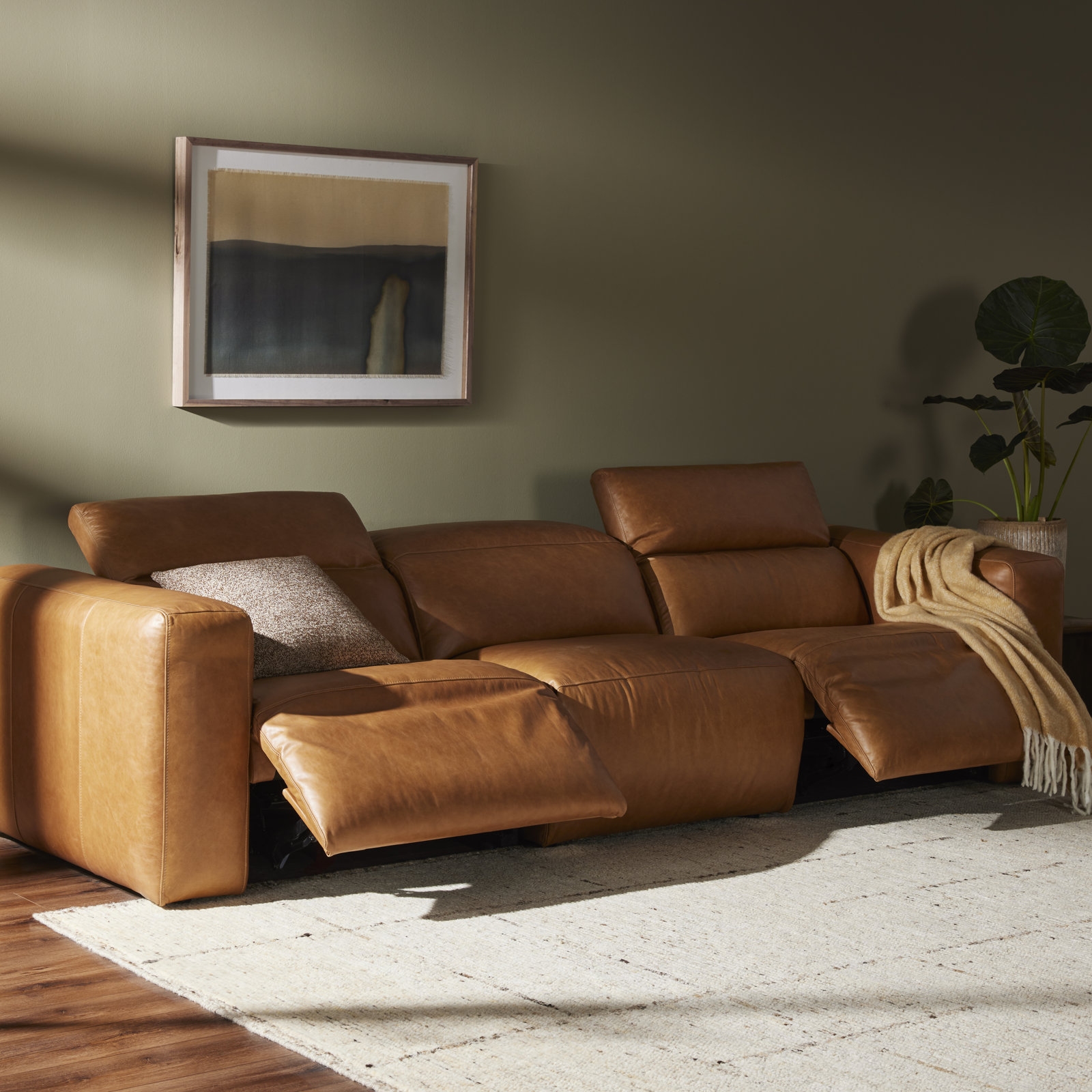 Amed 124" Genuine Leather Power Reclining Sofa, Sonoma Butterscotch Genuine Leather 