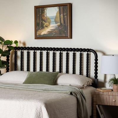 Rollison Rotating Bobbin Headboard - Handcrafted Wooden Panel With Ornamental Spindle Layout, Full, Black