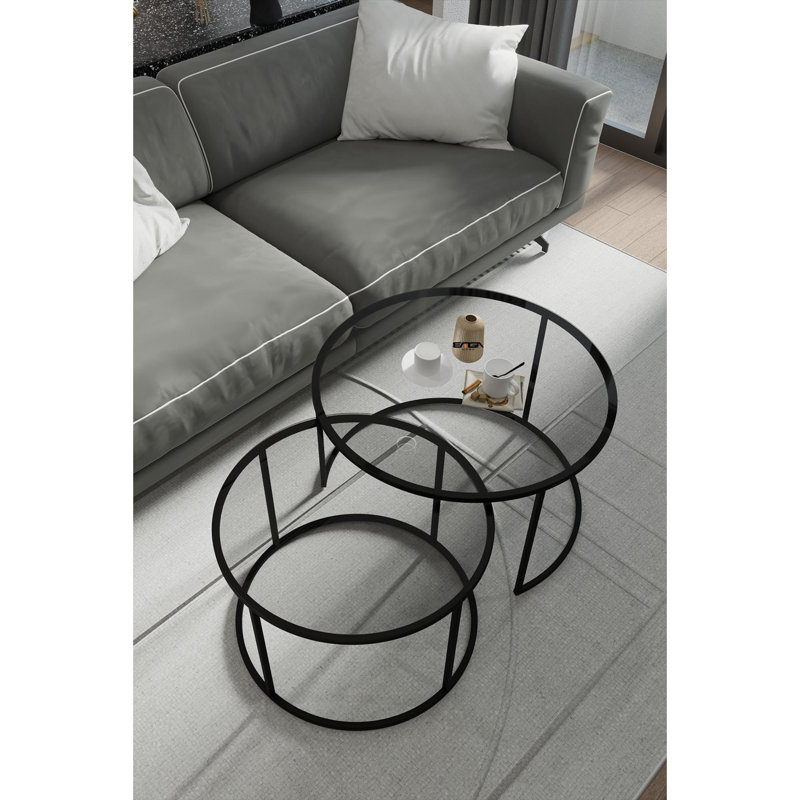 Ensemble de tables basses Modern (2 pièces), finition dorée | Plateau en verre trempé et pieds robustes en métal | Design élégant et glamour pour le salon et les espaces contemporains
