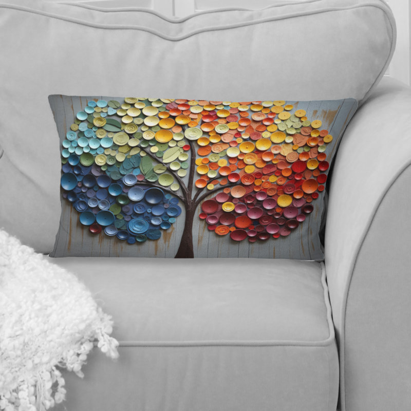 Coussin décoratif coloré à motif d'arbres arc-en-ciel 4 saisons