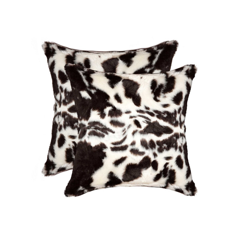 Belton Faux Fur Throw Square Pillow Cover & Insert, Brownsville Chocolate White