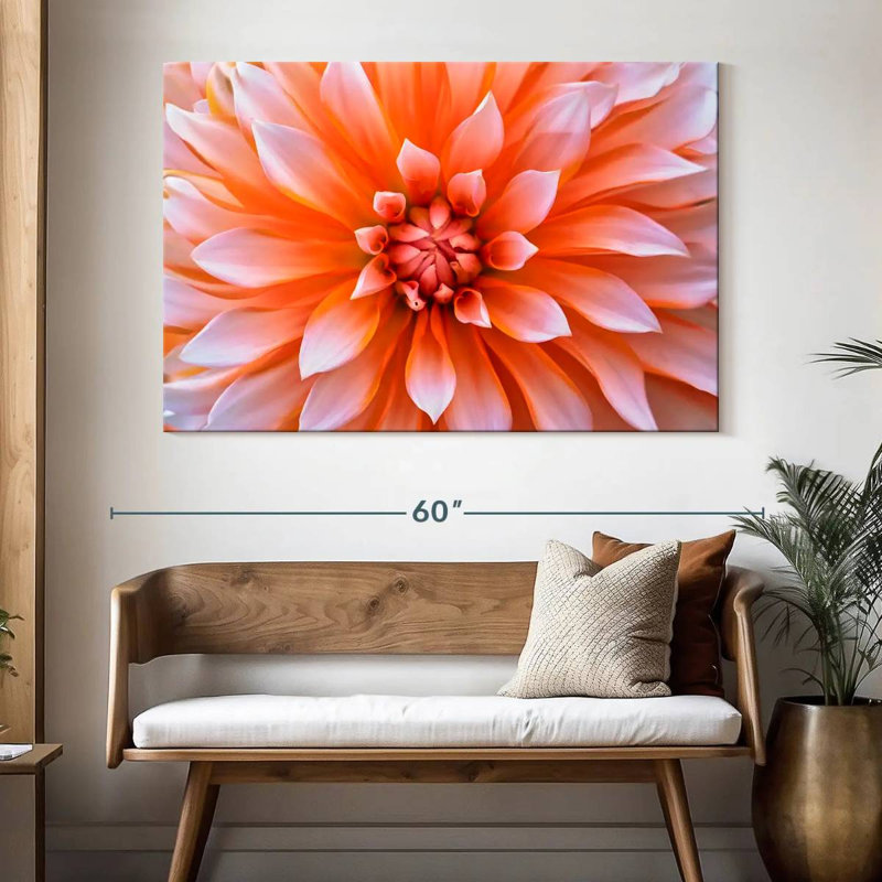 Fleur de dahlia orange blanc Harnek, H 34 po x l 51 po