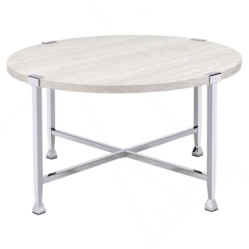 Table basse, chêne blanc et chrome rond