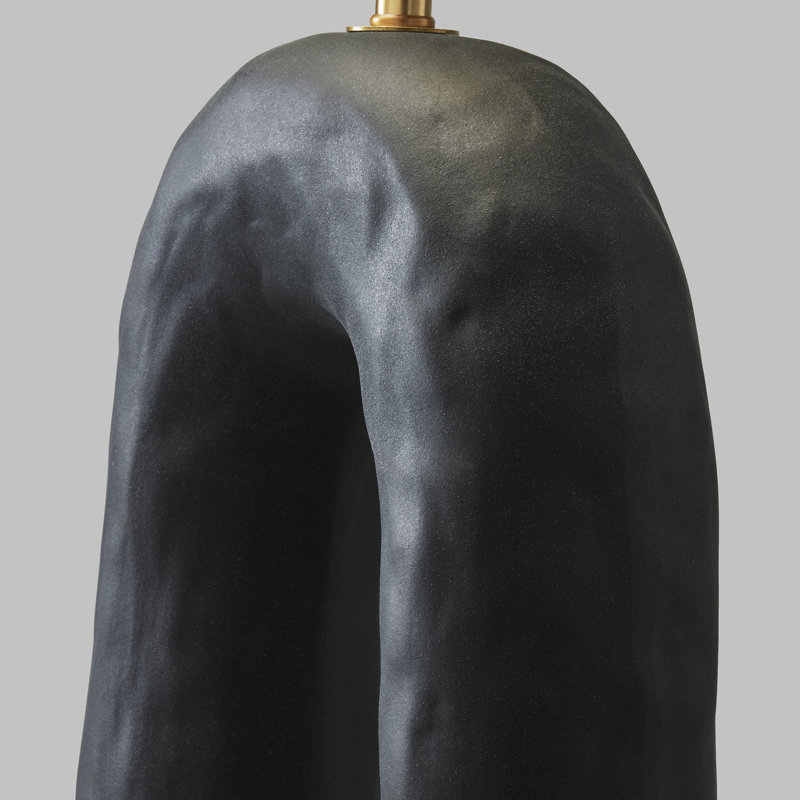 Hable Mcconnell 1-light table Lamp in Ceramic finish with White Linen fabric shade, Noir brut
