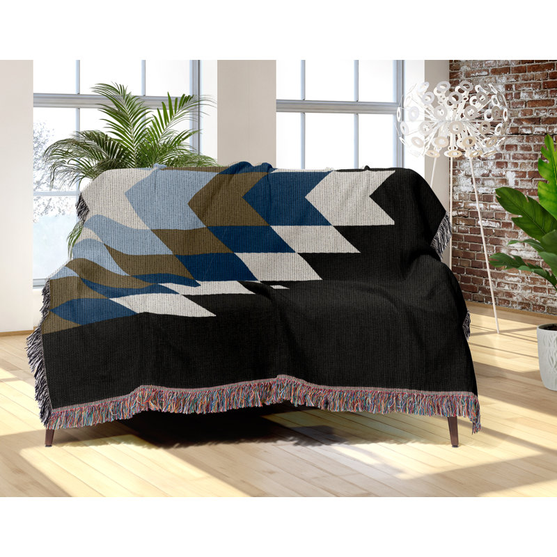 Couverture en mélange de coton Bimisii South Western, L 70 po x l 50 po, Bleu / brun / noir / blanc cassé