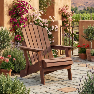 Folding Wooden Adirondack Chair, Weather Resistant Outdoor Lounge Chair For Garden, Backyard, Porch, Patio, Pool Deck, Poolside