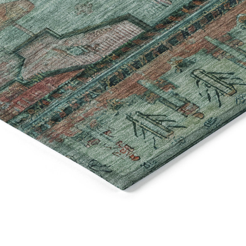 Machine Washable Indoor/Outdoor Xhevrie Teal Rug, Runner 2'3" x 7'6"