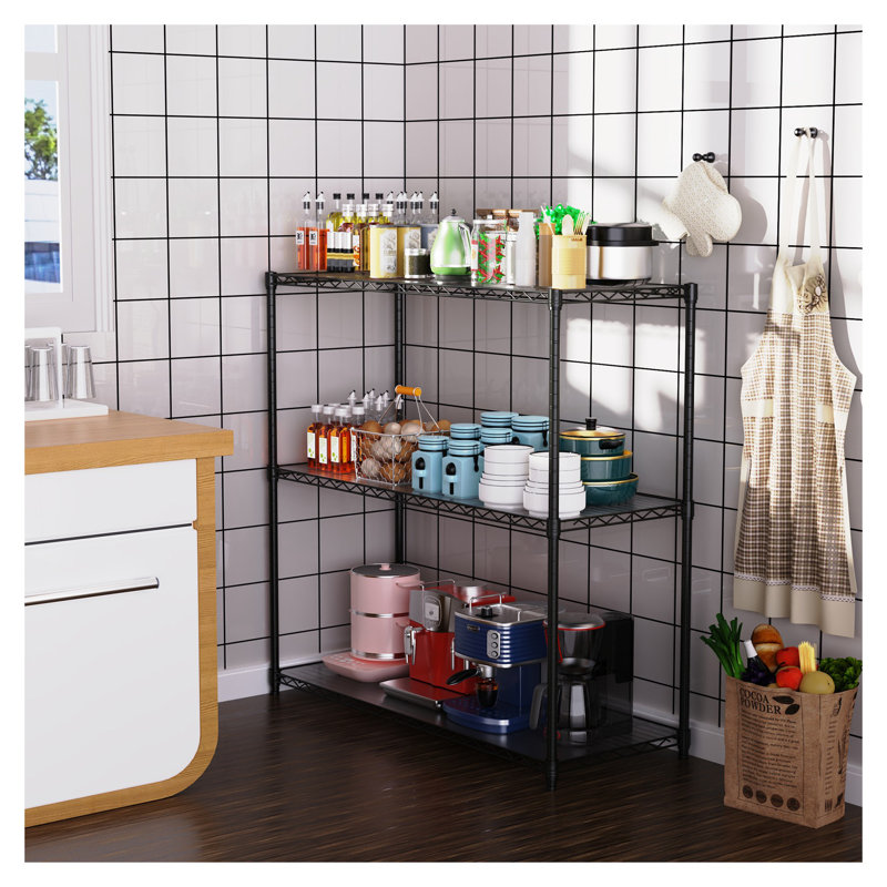 Étagère de rangement robuste à 3 niveaux, étagère ajustable en métal certifiée NSF 1050 avec doublure de tablette - support de garage noir