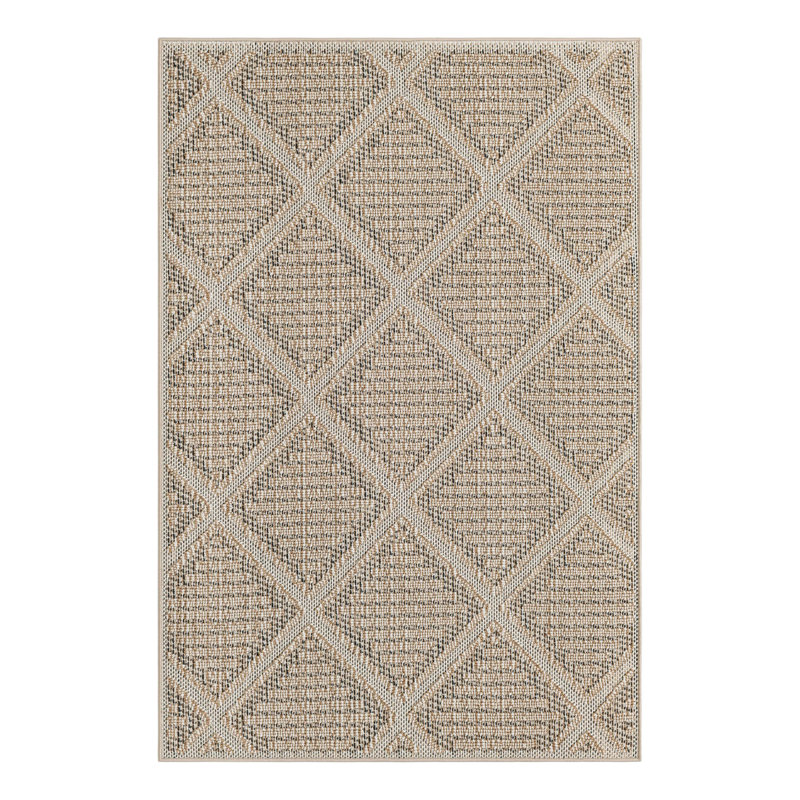 Geometric Machine Made Power Loom Polypropylene Plastic Indoor/Outdoor Area Rug in Khaki, Rectangle 4'1" x 6'1"