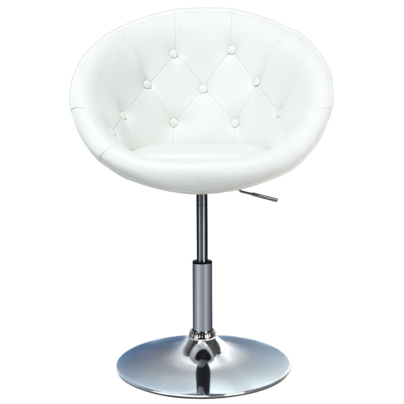 Chinn Faux Leather Swivel Barrel Chair, White Faux Leather