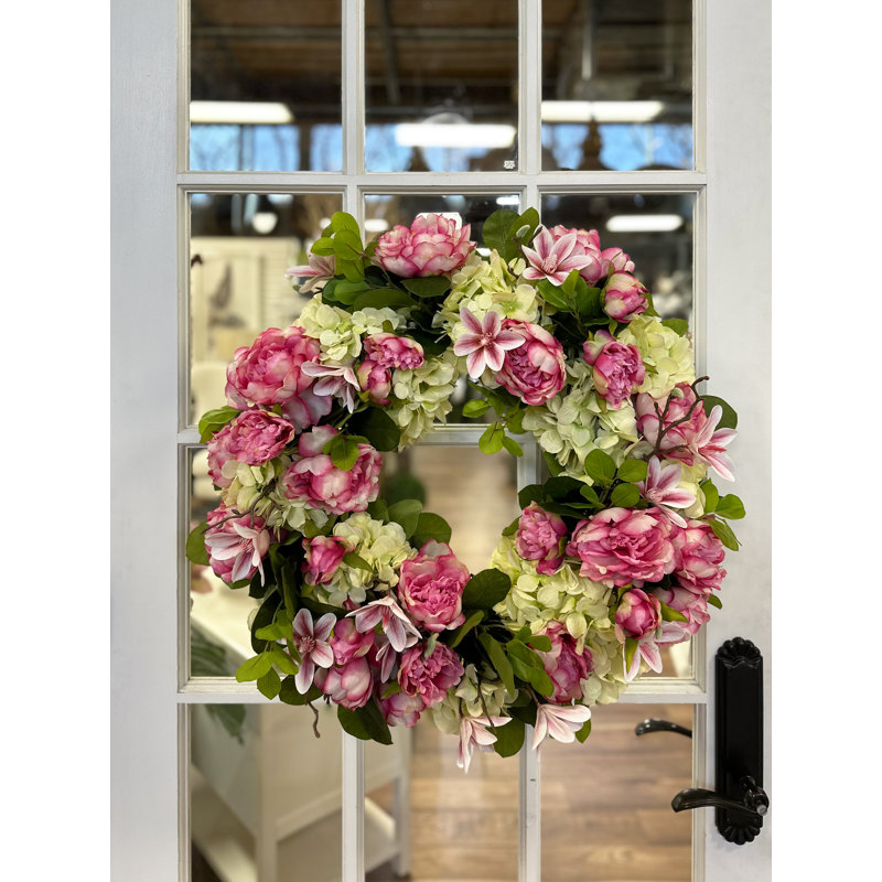 26" Grapevine Wreath with Peonies, Hydrangeas and Magnolias