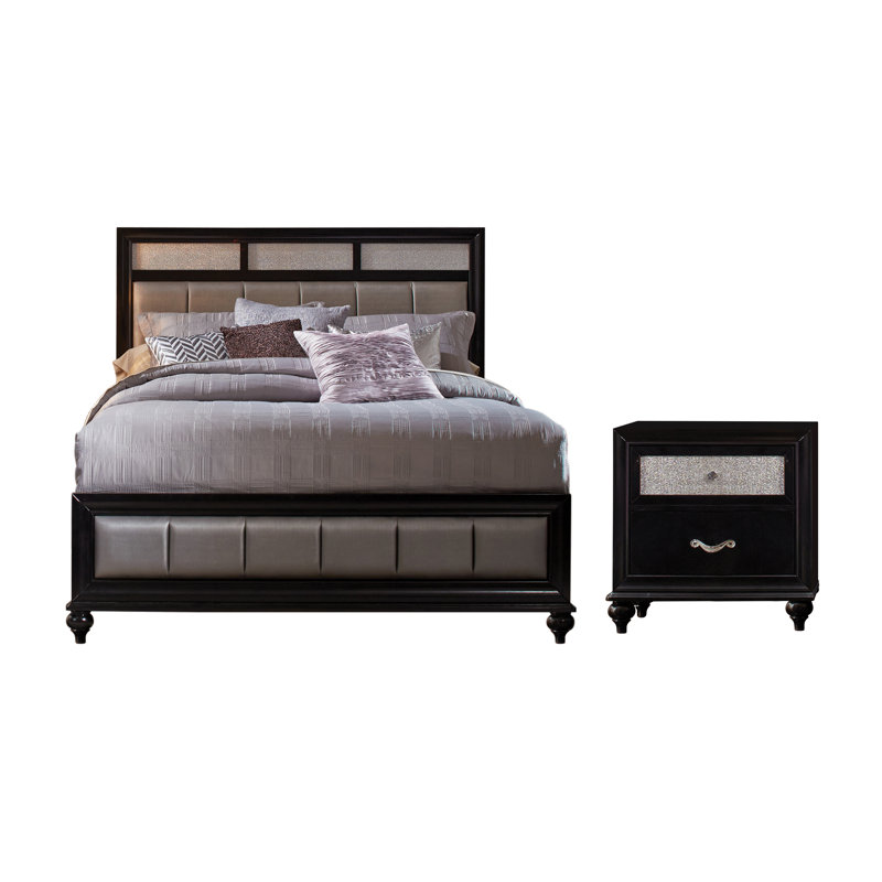 Momen White 2-Piece Bedroom Set with Nightstand, White/Gray, King