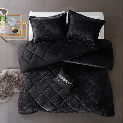 Édredon simple / simple TG avec velours - noir, matelassage losangé, lavable à la machine, coussin décoratif pour diamant, délavé