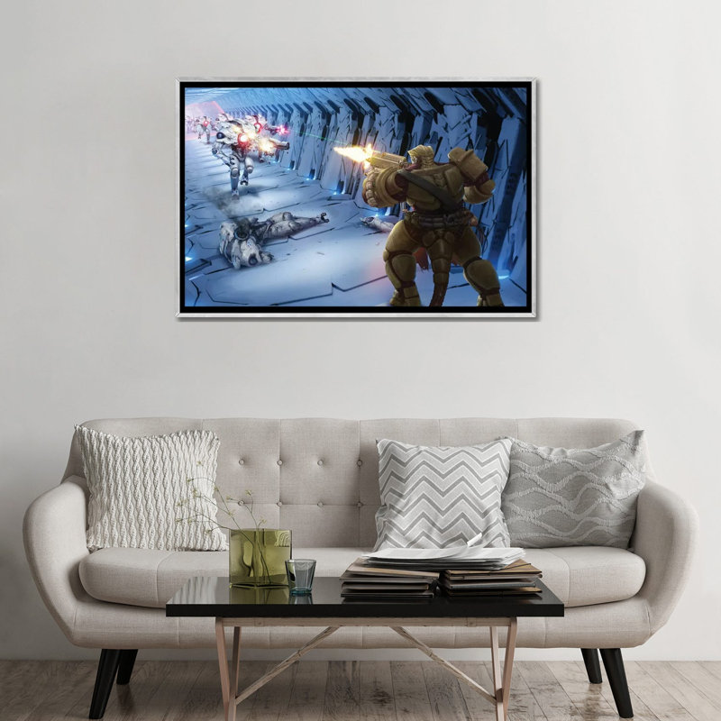 «Obozaya Gunning Down Robots», reproduction d'art sur toile encadrée, Toile à cadre flottant sans passe-partout, Silver