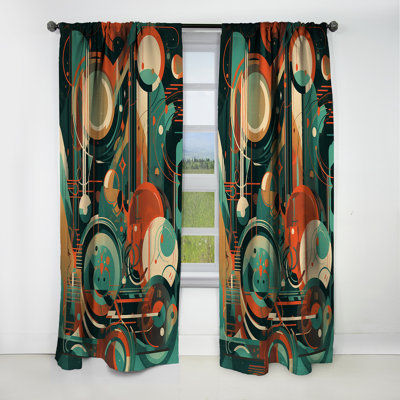 Green And Orange Mid Century Innovations IV - Midcentury Abstract Blackout Curtain - 1 Panels