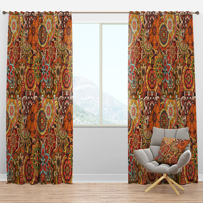 Carreau à motif avec mandalas - Rideau simple bohémien et éclectique, L 52 po x L 63 po