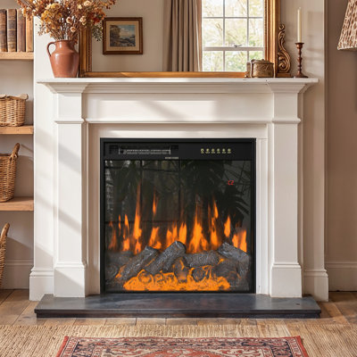 23.6'' W Wall Mounted Electric Fireplace Without Mantel