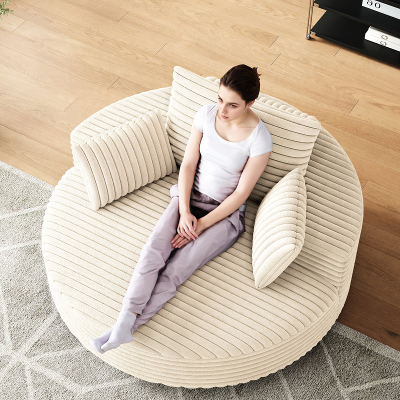 Chaise pivotante simple en mousse de 360 degrés en velours côtelé, coussin pour la chambre à coucher et le salon Velours côtelé de confort de 55 po avec fonction de lit moelleux