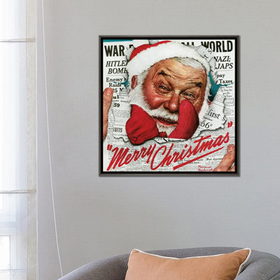 «Santa's In The News», reproduction d'art sur toile encadrée