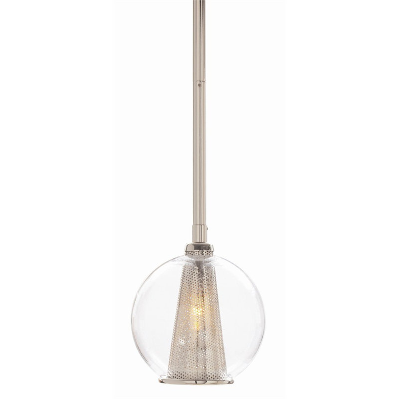 Caviar 1 - Light Single Globe Pendant, Polished Nickel/Clear, 23" H x 14" W x 14" D