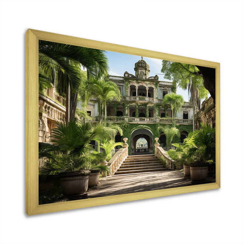 Cuba Colonial Charm Green, reproduction d'art sur toile, H 16 po x l 32 po x P 1 po, Cadre doré simple