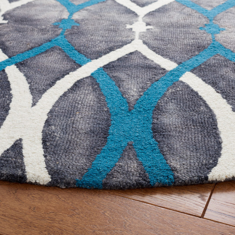 Amekia Hand Tufted Wool Geometric Rug, Round 5'