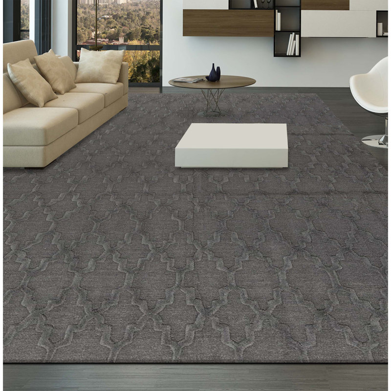 Wool Geometric Area Rug in Gray