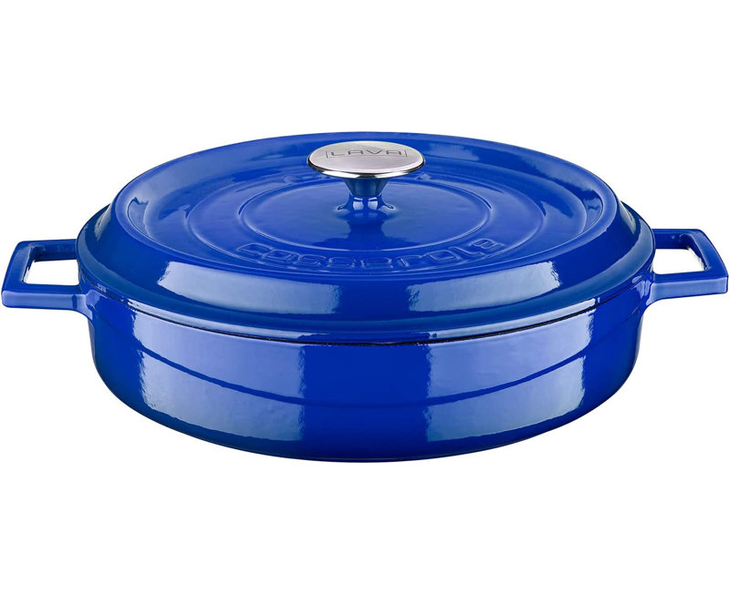Lava Enameled Cast Iron Dutch Oven Oval with Trendy Lid, Blue, 6 qt.